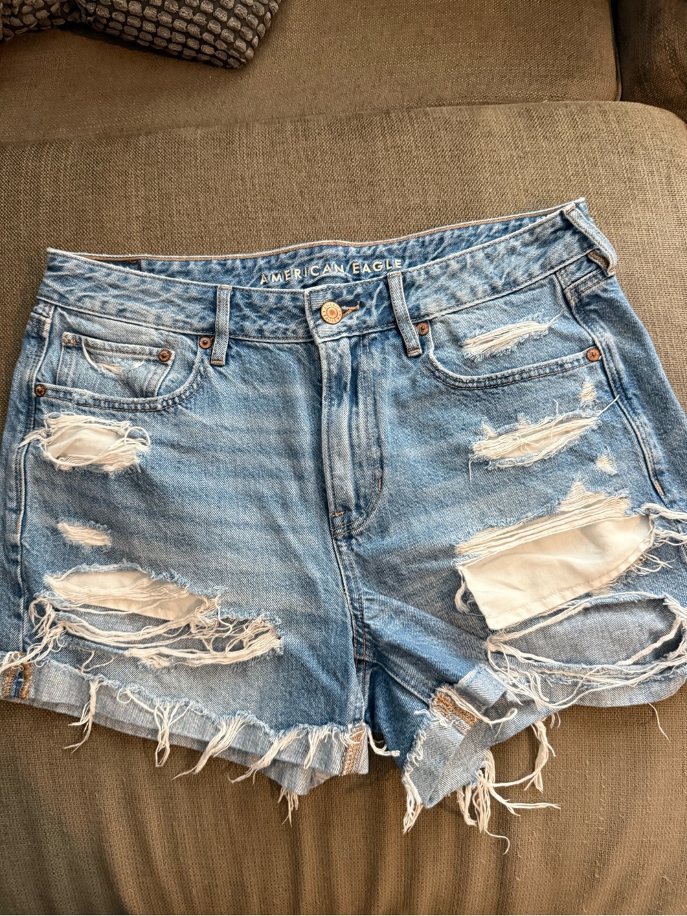 American Eagle Outfitters Light Blue Distressed Denim Shorts